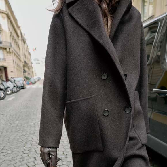 New Zara long double-breasted wool coat in brown - large - Picture 6 of 12